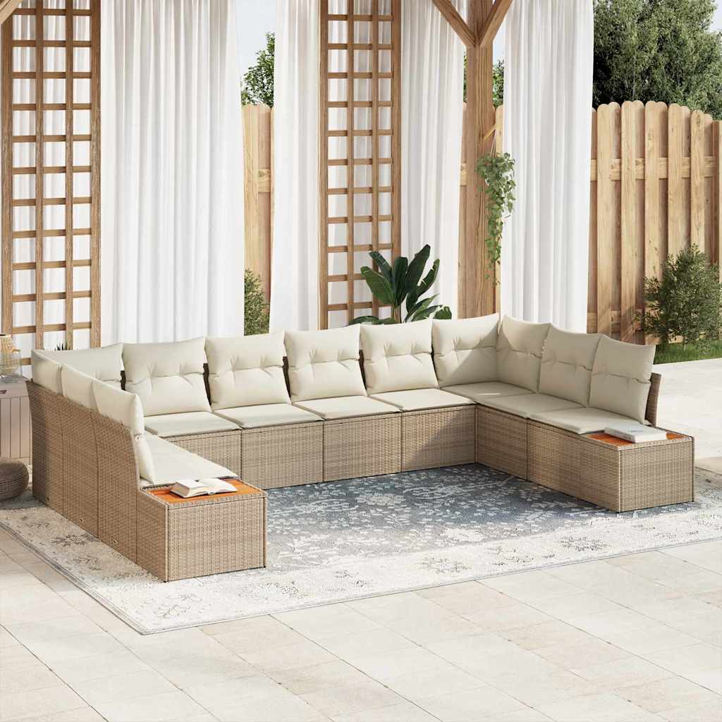vidaXL Tuinbank Set met kussen 10 pcs Zwart en Crème Polyrattan