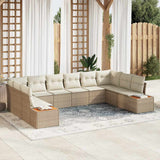 vidaXL Tuinbank Set met kussen 10 pcs Zwart en Crème Polyrattan