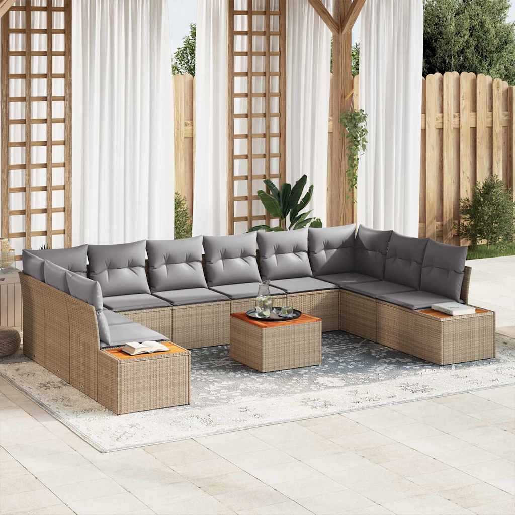 vidaXL Tuinbank Set met kussen 10 pcs Zwart en Crème Polyrattan