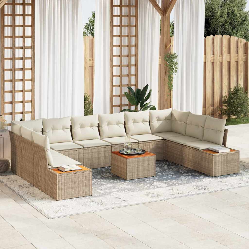 vidaXL Tuinbank Set met kussen 10 pcs Zwart en Crème Polyrattan