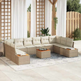 vidaXL Tuinbank Set met kussen 10 pcs Zwart en Crème Polyrattan