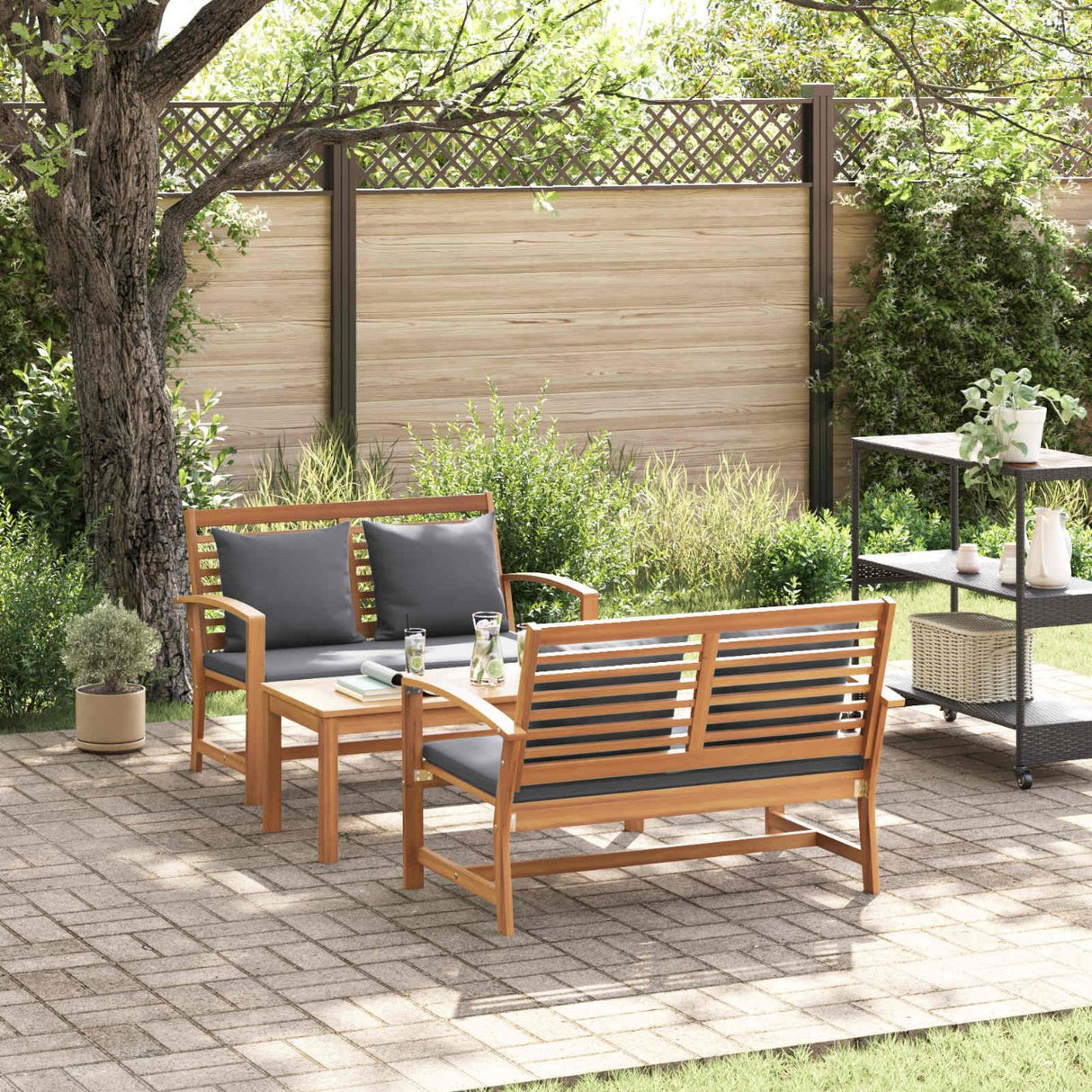 vidaXL Tuinbank Set 4 pcs Naturel Massief Teakhout