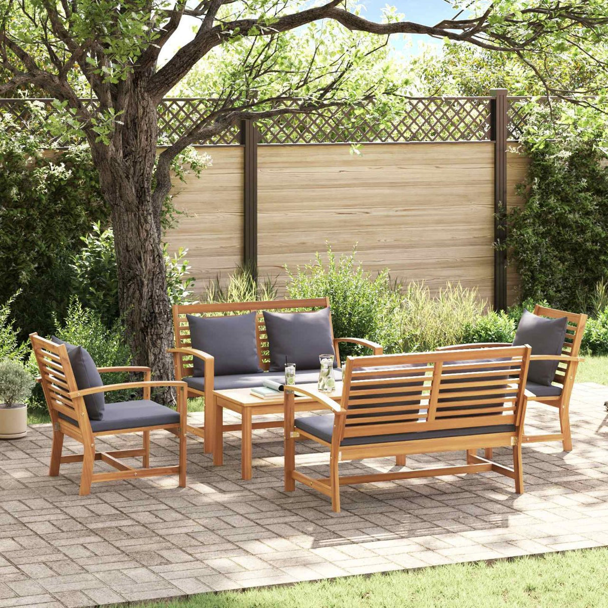 vidaXL Tuinbank Set 4 pcs Naturel Massief Teakhout