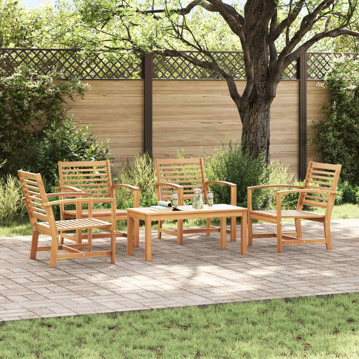vidaXL Tuinbank Set 4 pcs Naturel Massief Teakhout