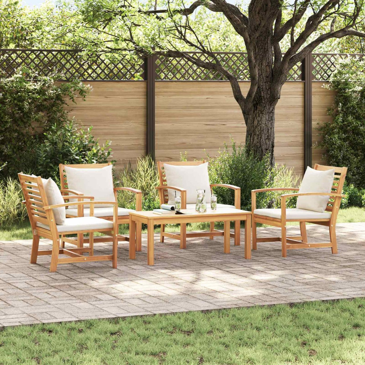 vidaXL Tuinbank Set 4 pcs Naturel Massief Teakhout