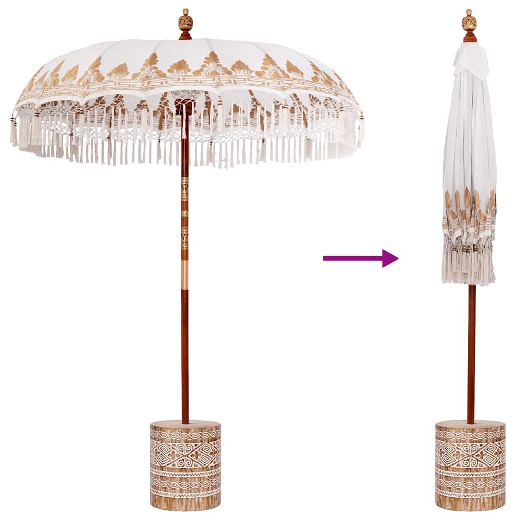 vidaXL Balinese parasol met basis Crème 185 x 185 x 260 cm Katoen