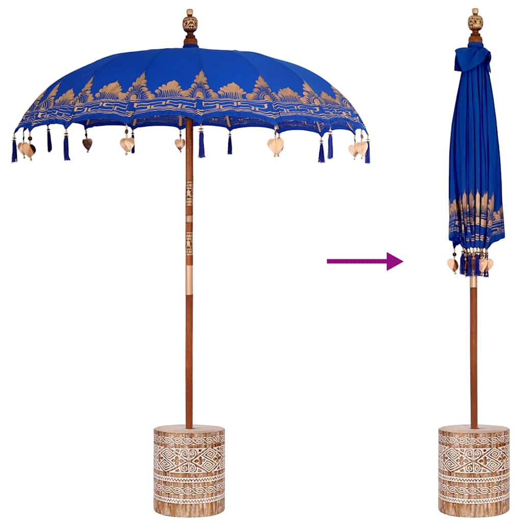vidaXL Balinese Parasol with Base Blue 185 x 185 x 260 cm Cotton