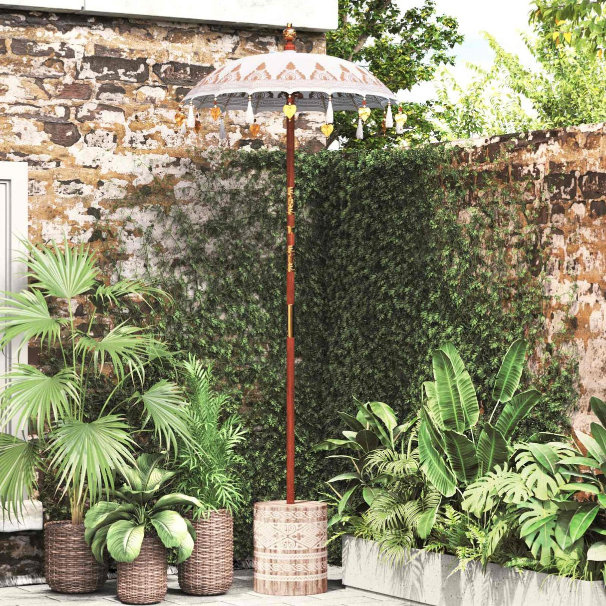 vidaXL Balinese parasol met basis Crème 95 x 95 x 260 cm Katoen