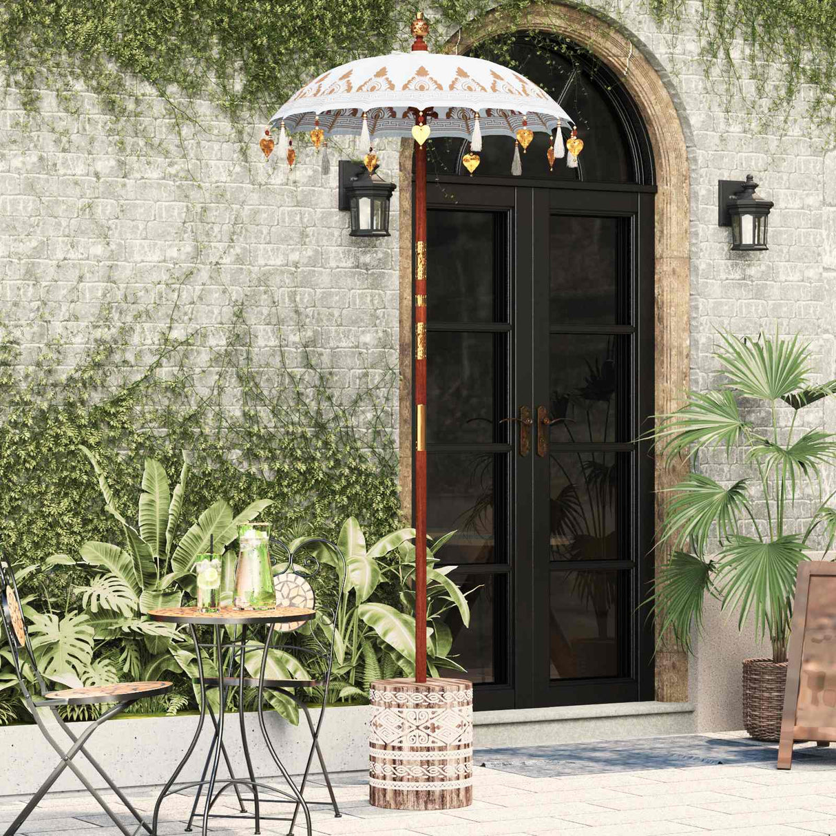 vidaXL Balinese parasol met basis Crème 95 x 95 x 260 cm Katoen