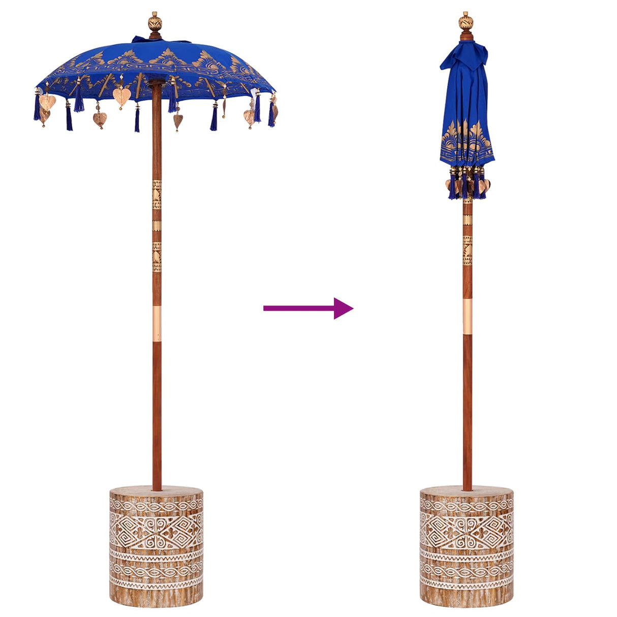 vidaXL Balinese parasol met basis Blauw 95 x 95 x 260 cm Katoen