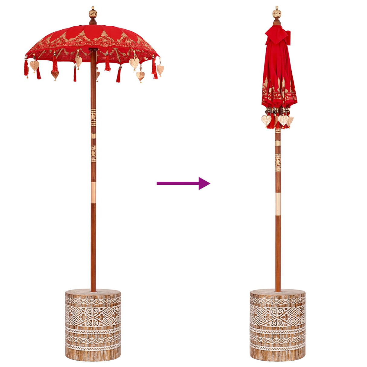 vidaXL Balinese parasol met basis Rood 95 x 95 x 260 cm Katoen