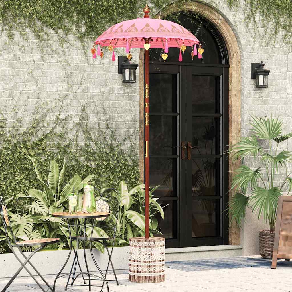 vidaXL Balinese parasol met basis Roze 95 x 95 x 260 cm Katoen