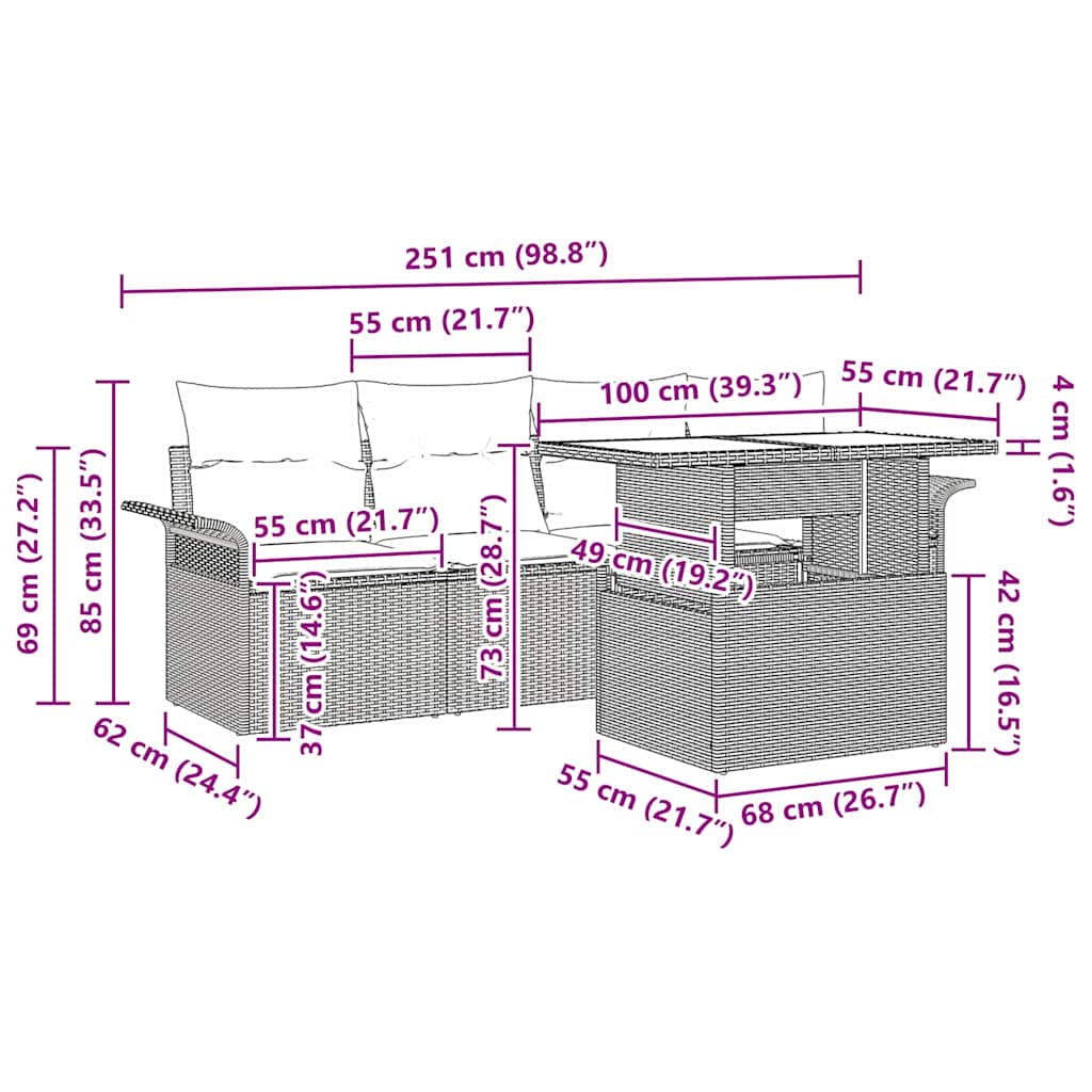 vidaXL Tuinbank Set met kussen met opslag 5 pcs Zwart Poly Riet