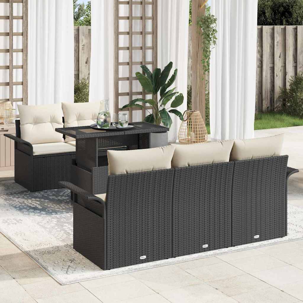 vidaXL Tuinbank Set met kussen met opslag 6 pcs Zwart Poly Riet