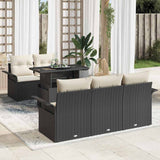 vidaXL Tuinbank Set met kussen met opslag 6 pcs Zwart Poly Riet