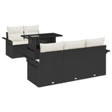vidaXL Tuinbank Set met kussen met opslag 6 pcs Zwart Poly Riet