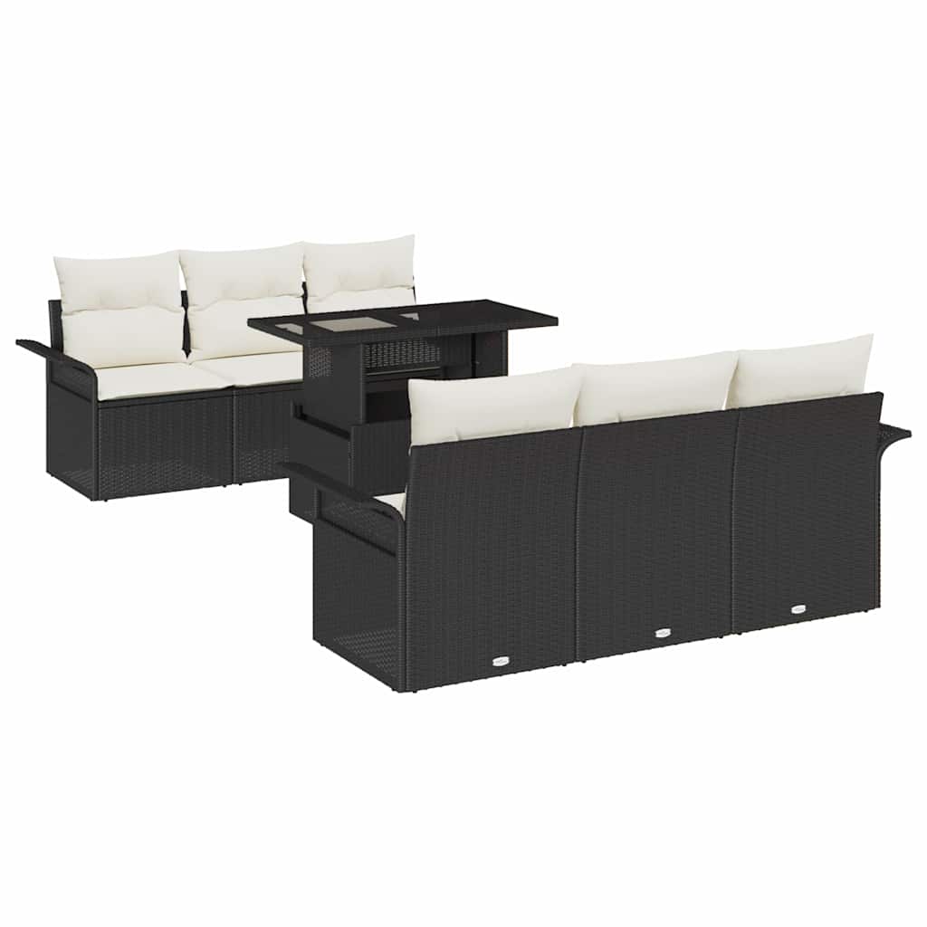 vidaXL Tuinbank Set met kussen met opslag 7 pcs Zwart Poly rattan