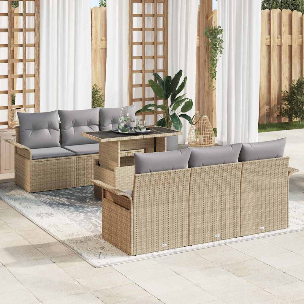 vidaXL Tuinbank Set met kussen met opslag 7 pcs Zwart Poly rattan