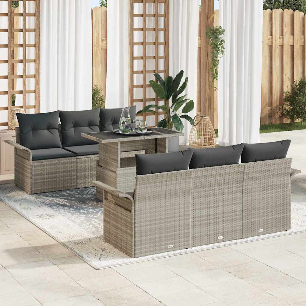 vidaXL Tuinbank Set met kussen met opslag 7 pcs Zwart Poly rattan
