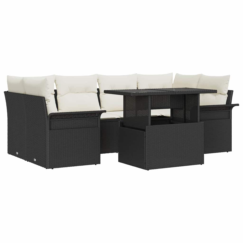 vidaXL Tuinbank Set met kussen met opslag 7 pcs Zwart Poly rattan