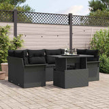 vidaXL Tuinbank Set met kussen met opslag 7 pcs Zwart Poly rattan