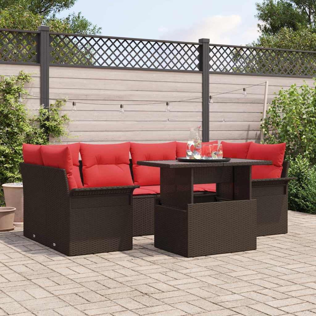 vidaXL Tuinbank Set met kussen met opslag 7 pcs Bruin Poly Riet