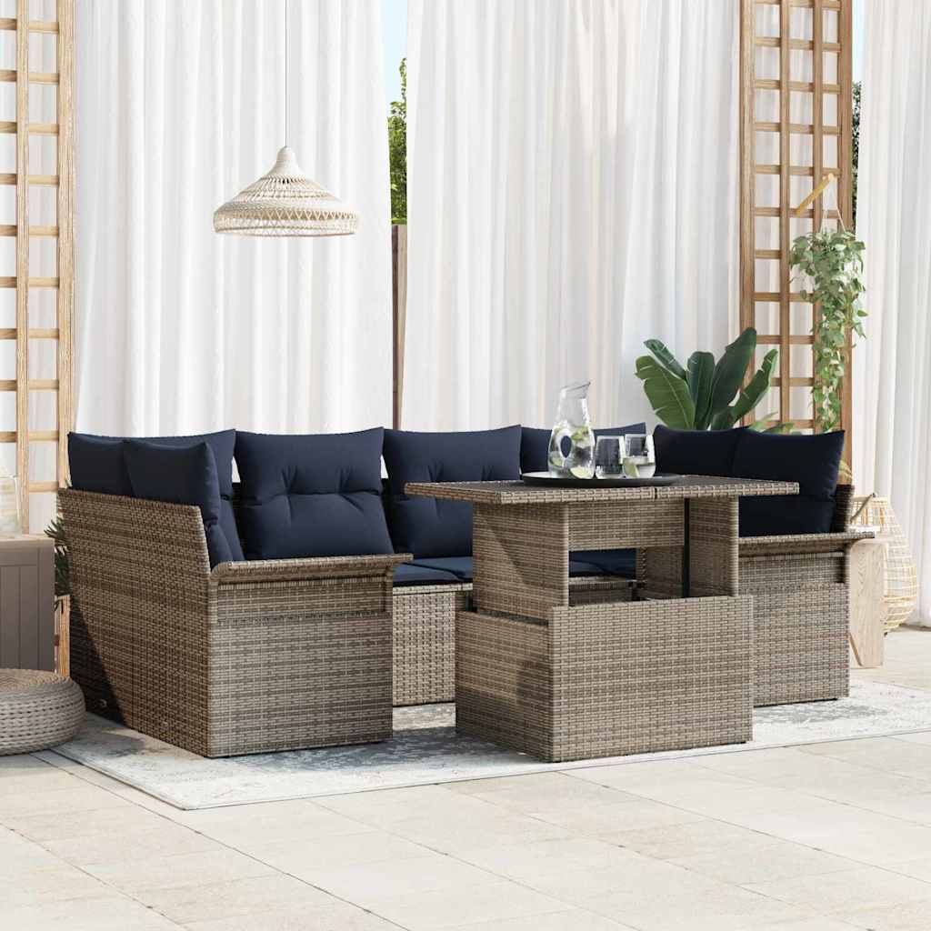 vidaXL Tuinbank Set met kussen met opslag 7 pcs Bruin Poly Riet