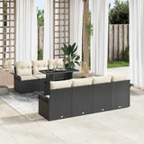 vidaXL Tuinbank Set met kussen met opslag 8 pcs Zwart Poly Riet