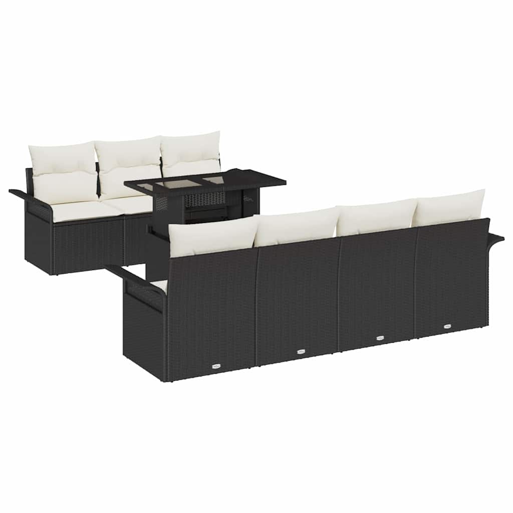 vidaXL Tuinbank Set met kussen met opslag 8 pcs Zwart Poly Riet
