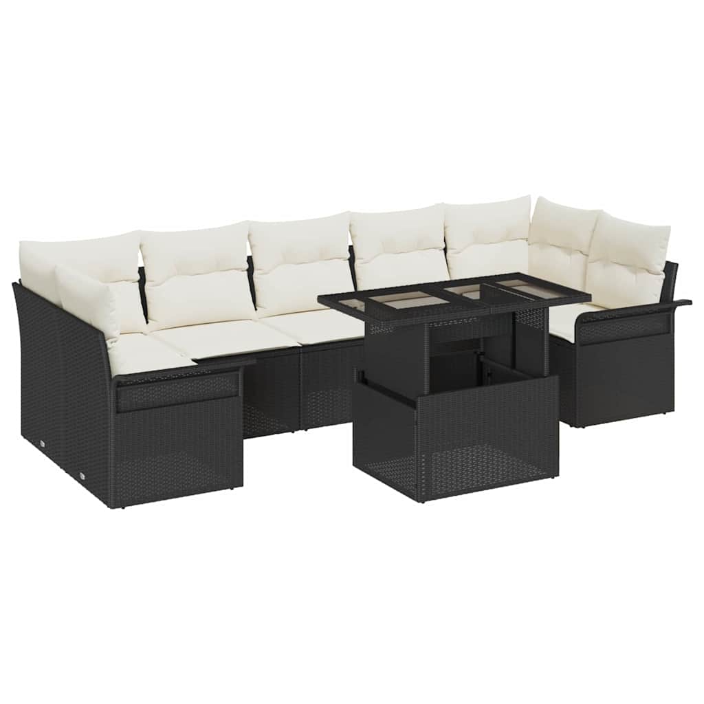 vidaXL Garden Lounge Set with Cushion with Storage 8 pcs Black Poly Rattan
