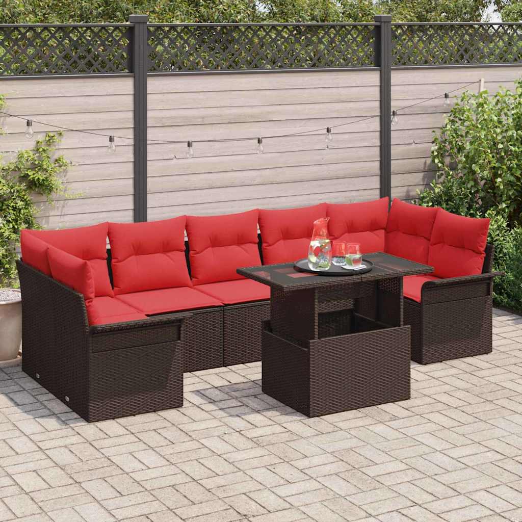 vidaXL Tuinbank Set met kussen met opslag 8 pcs Bruin Poly Riet