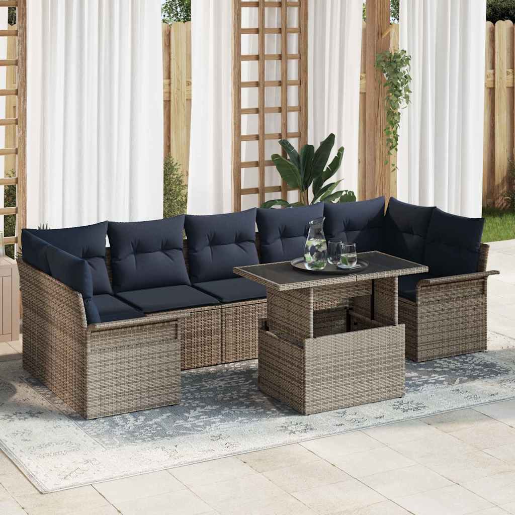 vidaXL Tuinbank Set met kussen met opslag 8 pcs Bruin Poly Riet