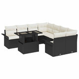 vidaXL Tuinbank Set met kussen met opslag 9 pcs Zwart Poly Riet