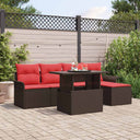 vidaXL Garden Lounge Set with Cushions and Storage 6 pcs Brown Poly Rattan
