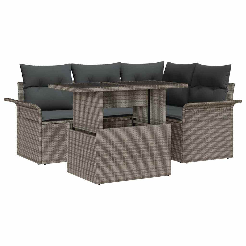 vidaXL Tuinbank Set met kussen met opslag 5 pcs Zwart Poly rattan