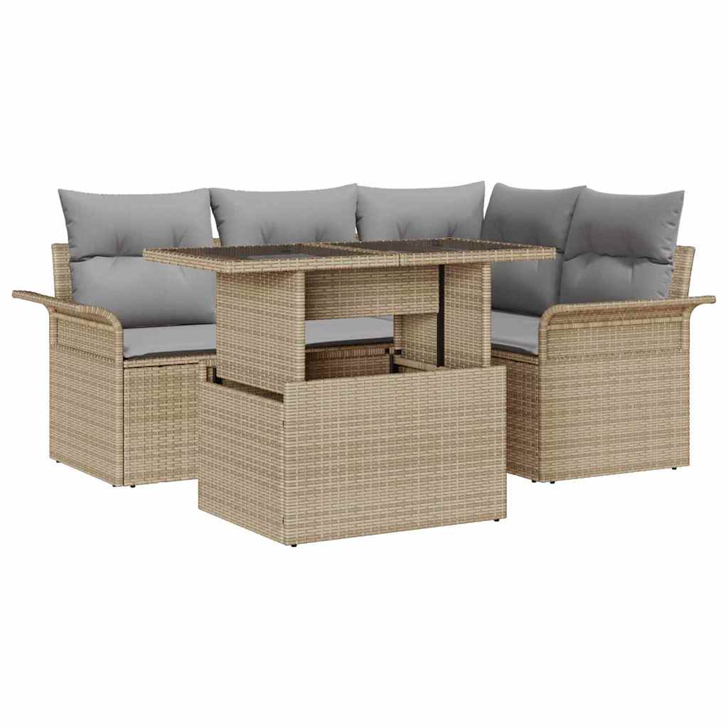 vidaXL Tuinbank Set met kussen met opslag 5 pcs Zwart Poly rattan
