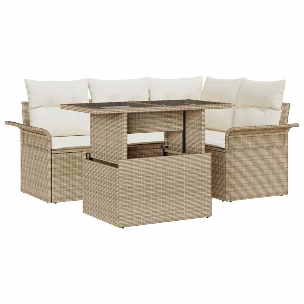 vidaXL Tuinbank Set met kussen met opslag 5 pcs Zwart Poly rattan
