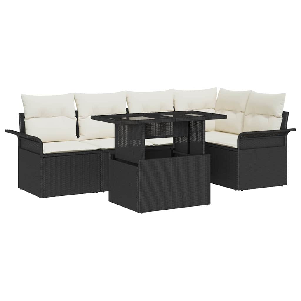 vidaXL Tuinbank Set met kussen met opslag 6 pcs Zwart Poly rattan