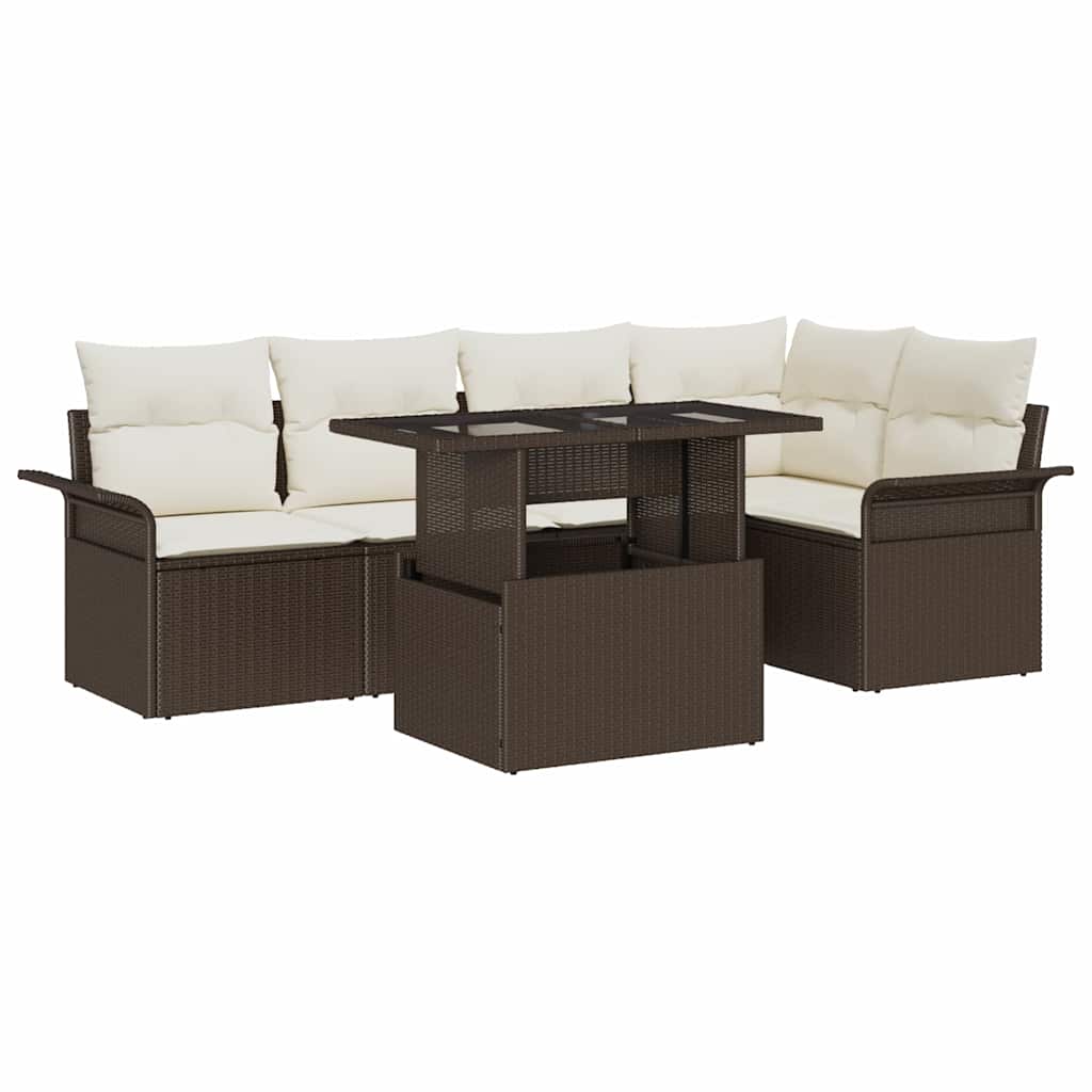 vidaXL Tuinbank Set met kussen met opslag 6 pcs Zwart Poly rattan