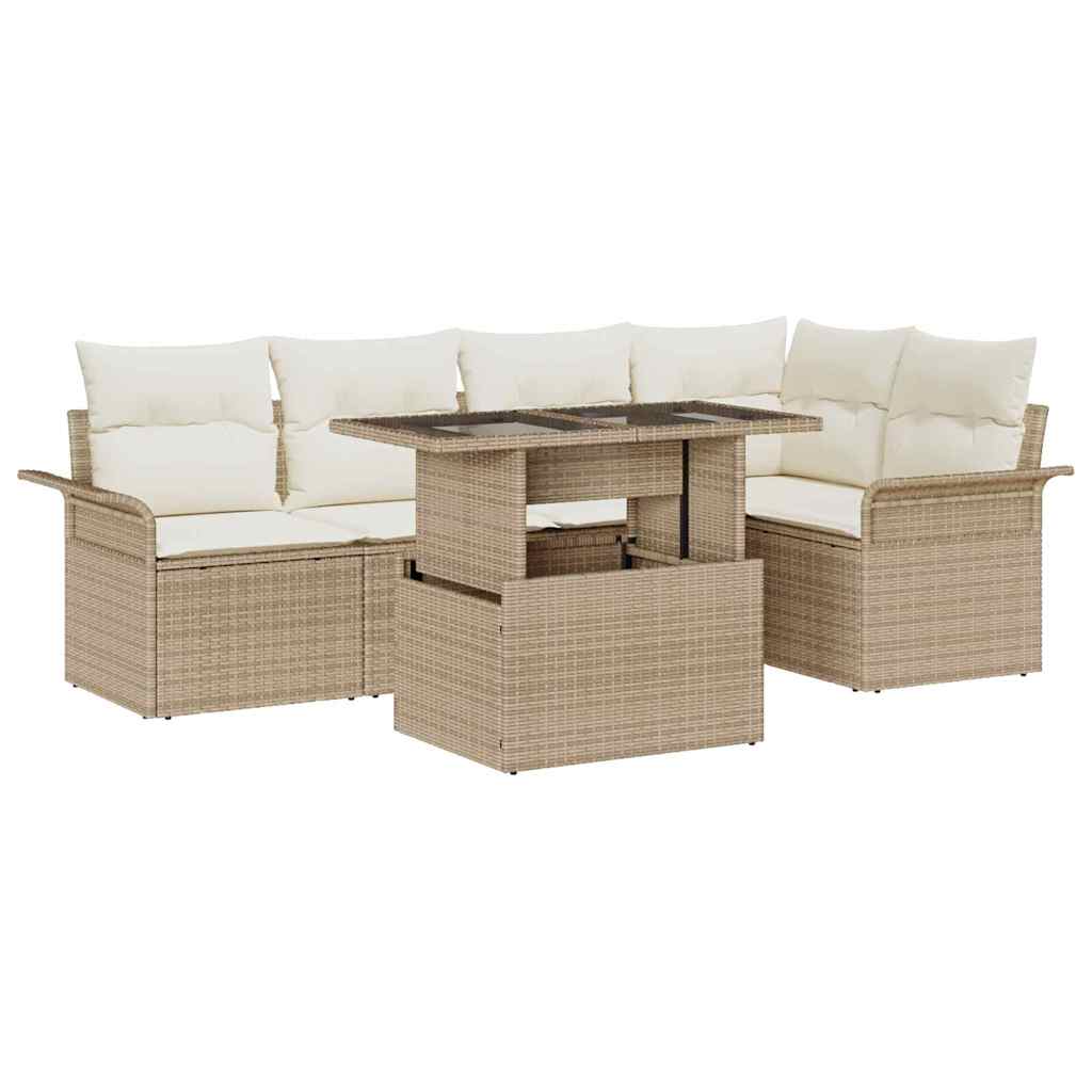 vidaXL Tuinbank Set met kussen met opslag 6 pcs Zwart Poly rattan