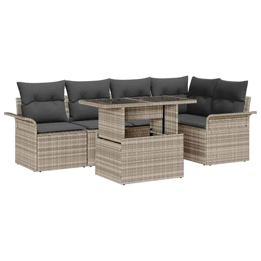 vidaXL Tuinbank Set met kussen met opslag 6 pcs Zwart Poly rattan