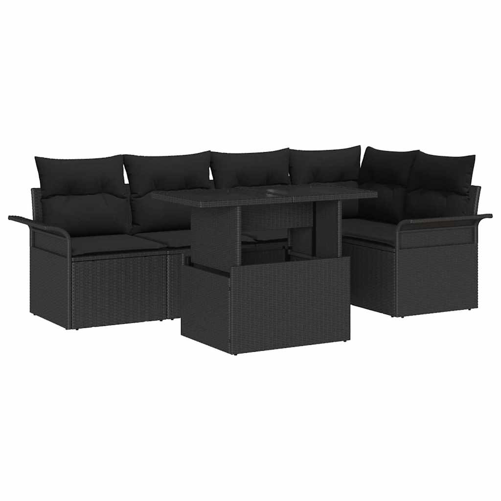 vidaXL Tuinbank Set met kussen met opslag 6 pcs Zwart Poly rattan