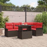 vidaXL Tuinbank Set met kussen met opslag 6 pcs Bruin Poly Riet
