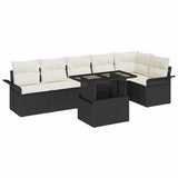 vidaXL Tuinbank Set met kussen met opslag 7 pcs Zwart Poly rattan