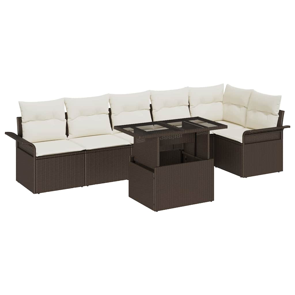 vidaXL Tuinbank Set met kussen met opslag 7 pcs Zwart Poly rattan