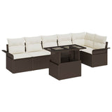 vidaXL Tuinbank Set met kussen met opslag 7 pcs Zwart Poly rattan