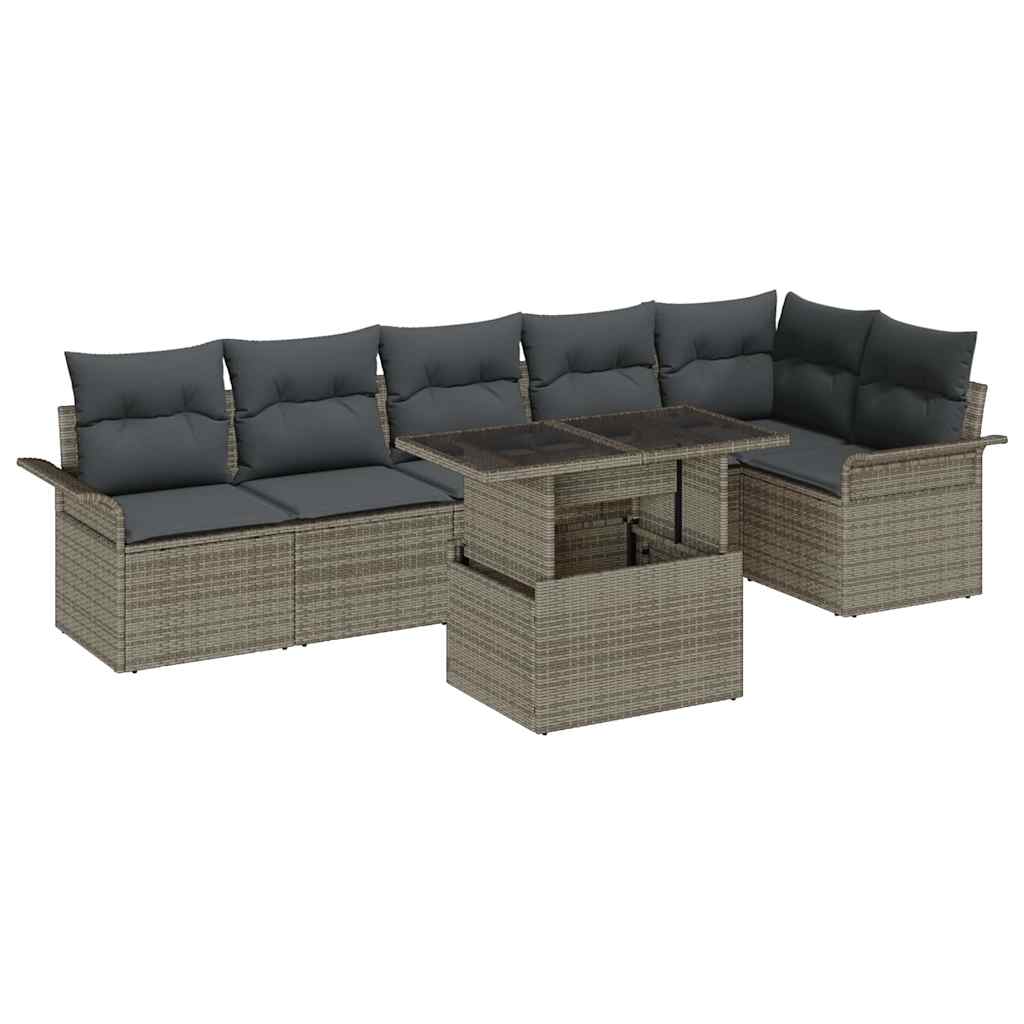 vidaXL Tuinbank Set met kussen met opslag 7 pcs Zwart Poly rattan