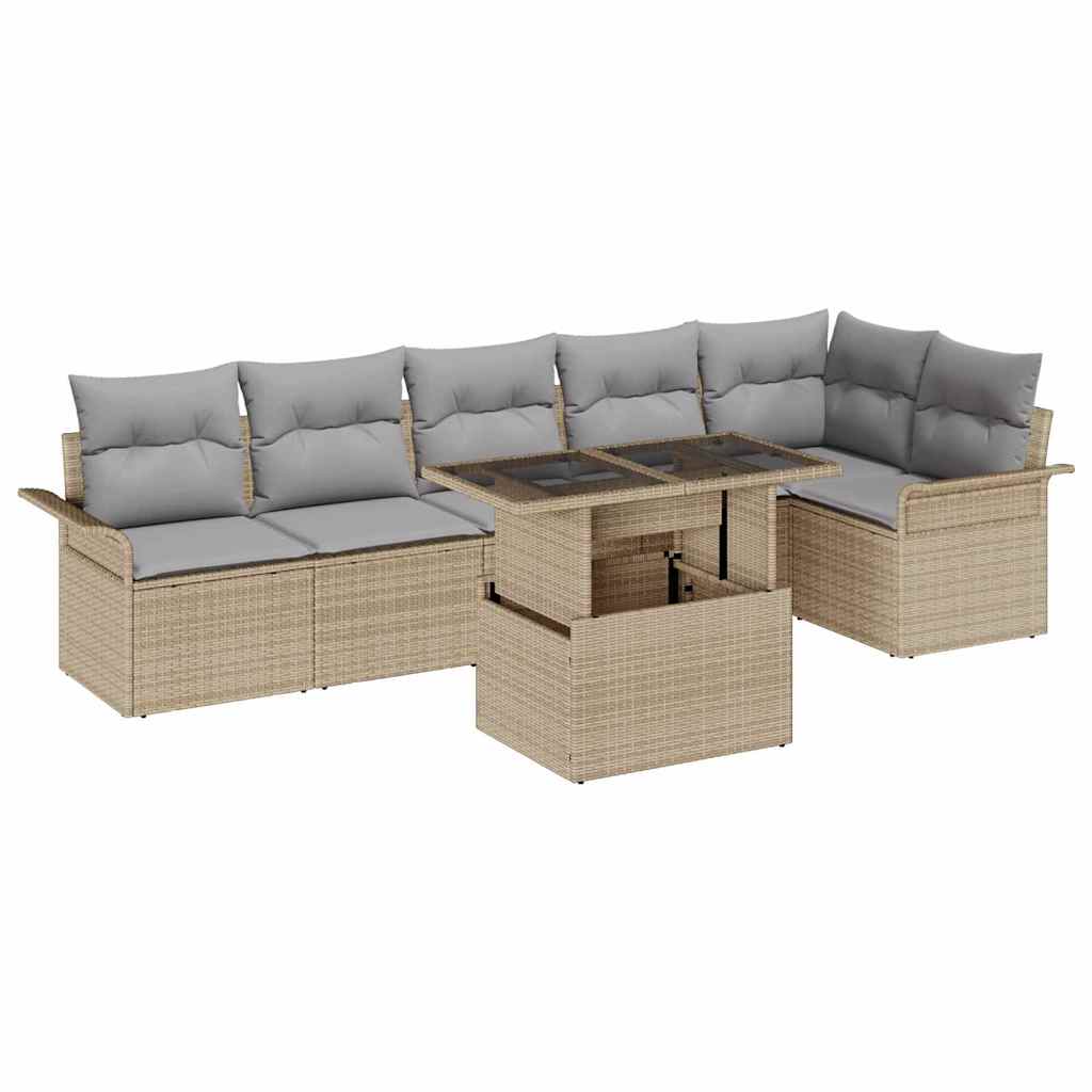 vidaXL Tuinbank Set met kussen met opslag 7 pcs Zwart Poly rattan