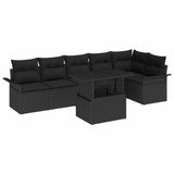 vidaXL Tuinbank Set met kussen met opslag 7 pcs Zwart Poly rattan