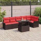 vidaXL Tuinbank Set met kussen met opslag 7 pcs Bruin Poly rattan